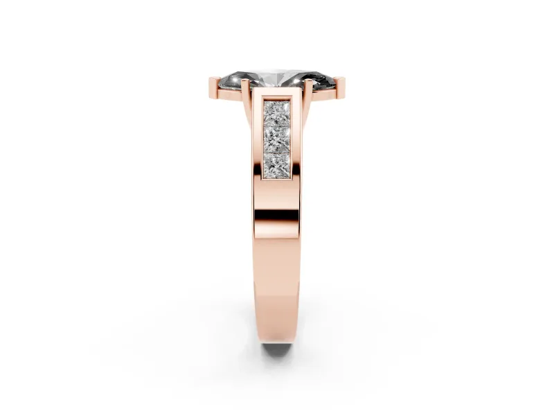 Marquise Channel-Set Engagement Ring Setting for a Black Center | Princess Side Stones | Rose Gold