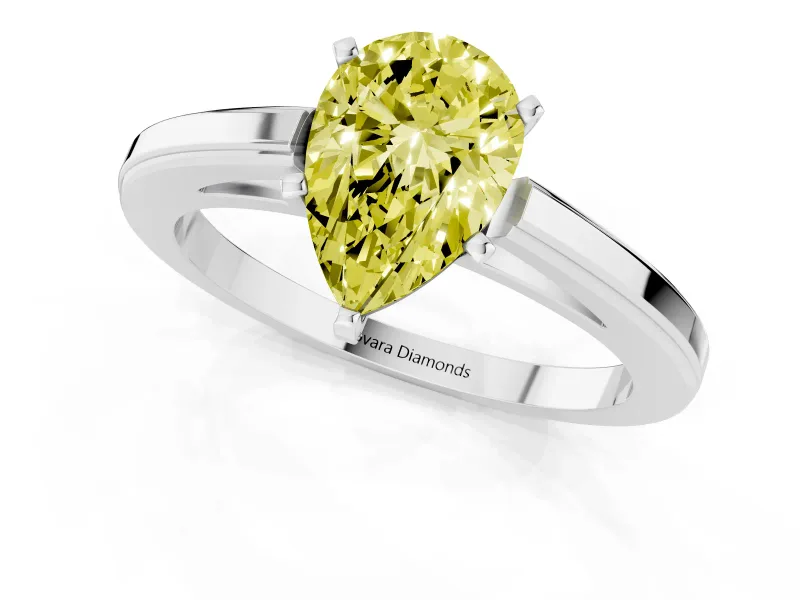 Pear-Shaped Solitaire Engagement Ring Setting for a Fancy Yellow Lab-Grown Diamond | Stepped Flat Band | Platinum
