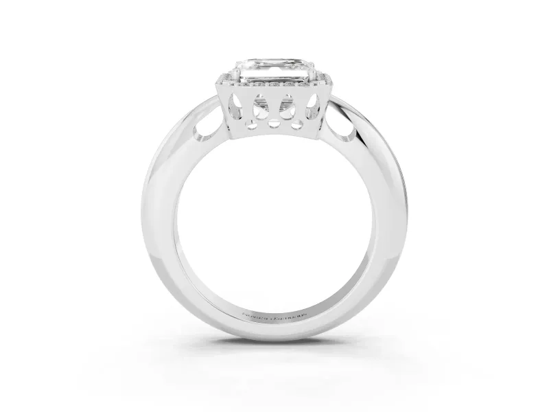 Asscher Cut Halo Engagement Ring Setting | Plain Tapered Band | White Gold