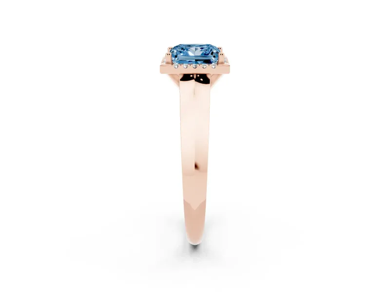 Princess Cut Knife-Edge Halo Engagement Ring Setting for a Fancy Blue Lab-Grown Diamond | Rose Gold