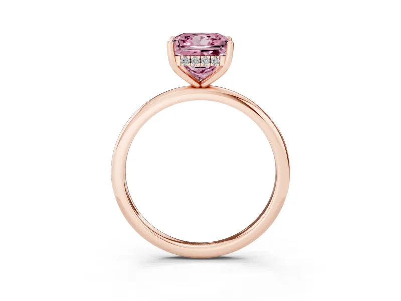 Princess Cut Micro-Prong Hidden Halo Engagement Ring Setting for a Fancy Pink Lab-Grown Diamond | Plain Band | Rose Gold