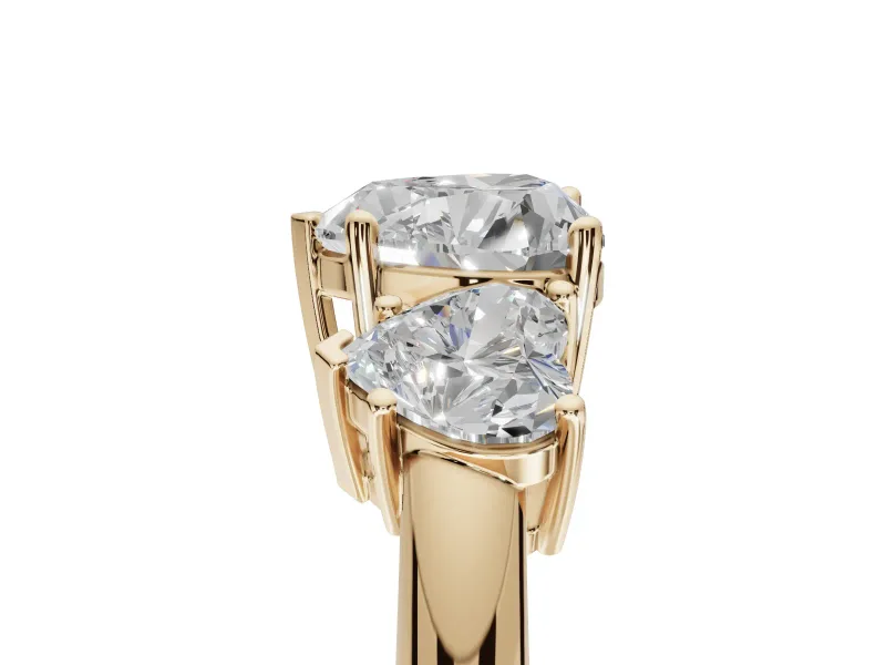 Heart-Shaped Three Stone Engagement Ring Setting | Plain Band | Yellow Gold