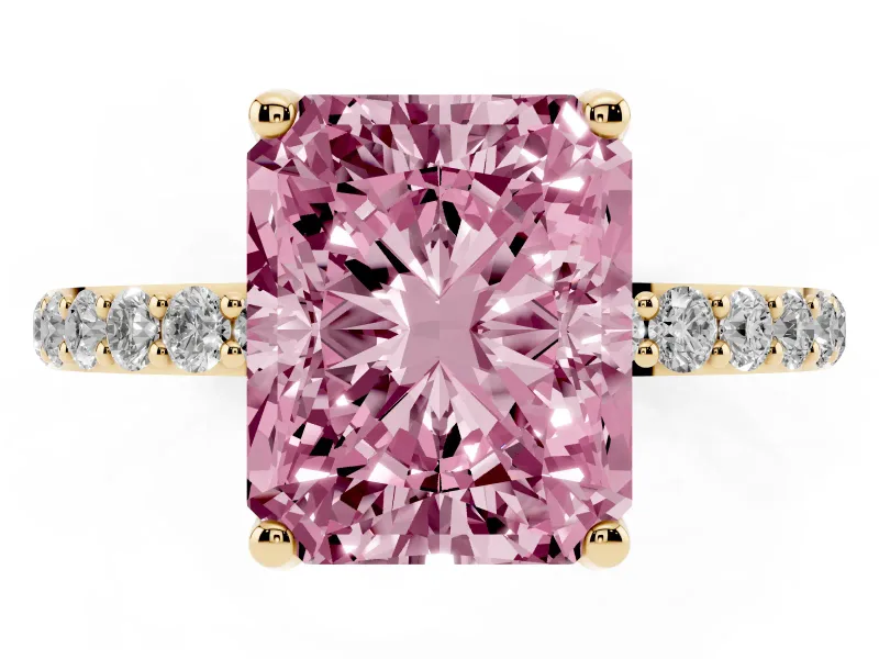 Radiant Cut Pave Solitaire Engagement Ring Setting for a Fancy Pink Lab-Grown Diamond | Slim Band | Yellow Gold