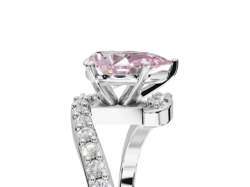 Pear-Shaped Bypass Pavé Engagement Ring Setting for a Fancy Pink Lab-Grown Diamond | Sterling Silver