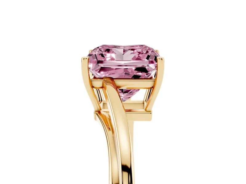 Fancy Pink Princess Cut Diamond Solitaire Twist Band Ring Set in Yellow gold with Prong Setting