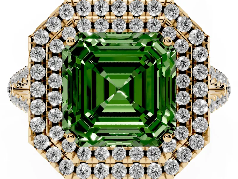 Asscher Cut Halo Engagement Ring Setting for a Fancy Green Lab-Grown Diamond | Yellow Gold - Design NV-24799