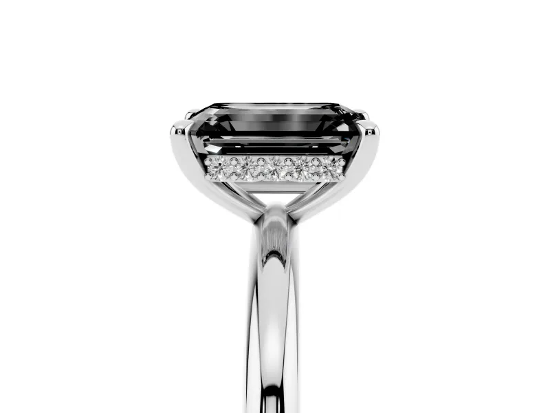 Emerald Cut Hidden Halo Ring Setting for a Black Center | Sterling Silver
