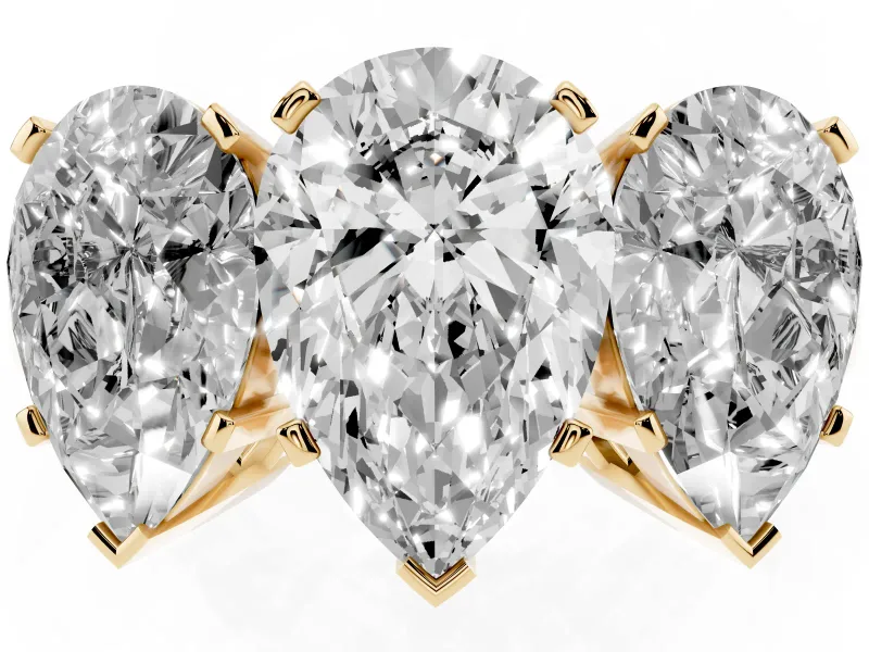 Pear-Shaped Three Stone Engagement Ring Setting | Large Side Stones | Yellow Gold