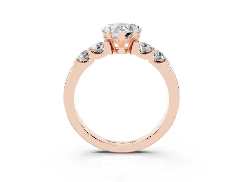 Heart-Shaped Five Stone Engagement Ring Setting | Prong-Set Side Stones | Rose Gold
