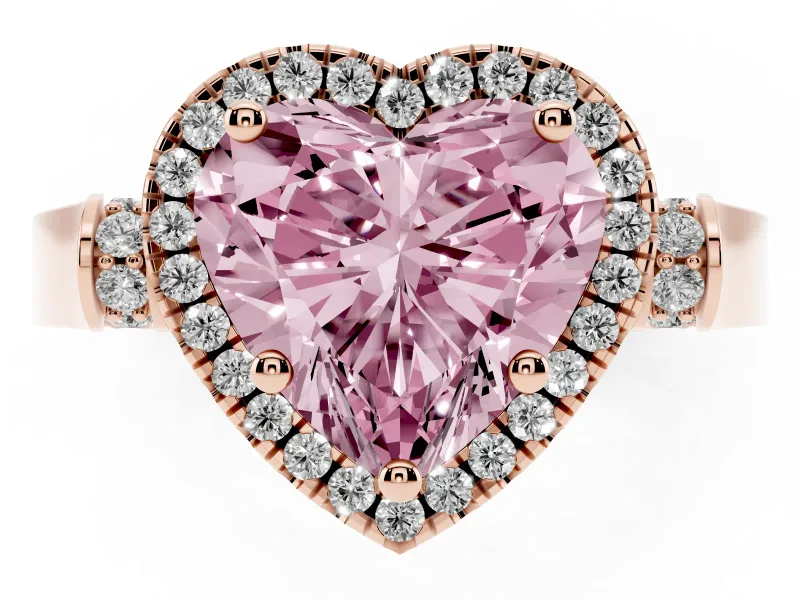 Heart-Shaped Halo Engagement Ring Setting for a Fancy Pink Lab-Grown Diamond | Pointed Pave Shoulders | Rose Gold