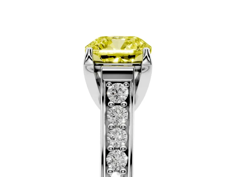 Cushion Cut Graduated Pavé Engagement Ring Setting for a Fancy Yellow Lab-Grown Diamond | Platinum