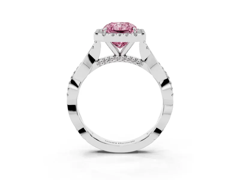 Radiant Cut Twist Halo Engagement Ring Setting for a Fancy Pink Lab-Grown Diamond | Platinum