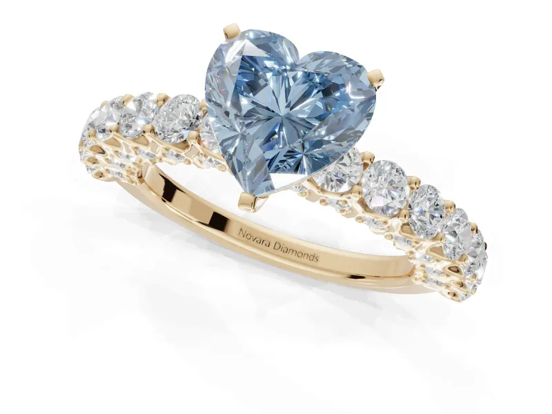 Heart-Shaped Shared Prong Engagement Ring Setting for a Fancy Blue Lab-Grown Diamond | Yellow Gold