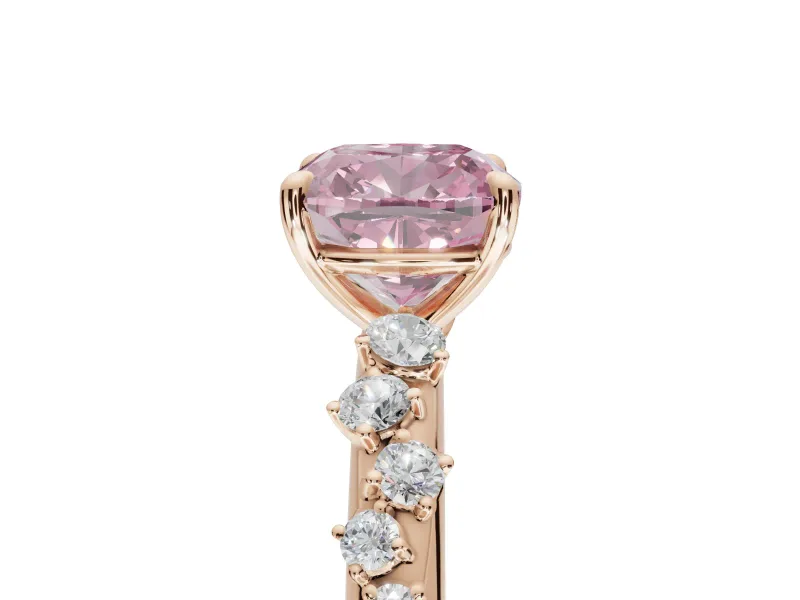 Cushion Cut Graduated Solitaire Engagement Ring Setting for a Fancy Pink Lab-Grown Diamond | Rose Gold