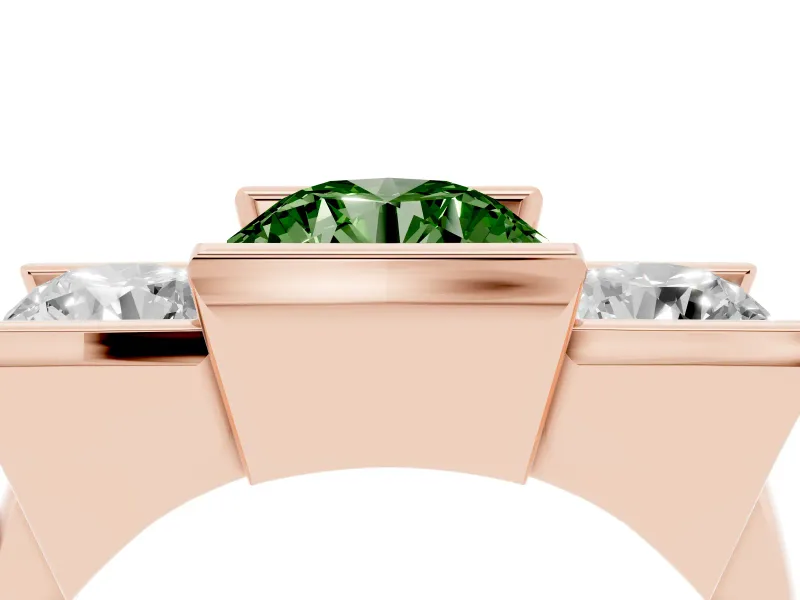 Fancy Green Round Cut Diamond Three-Stone Channel Set Ring Set in Rose gold with Smooth Polished Band