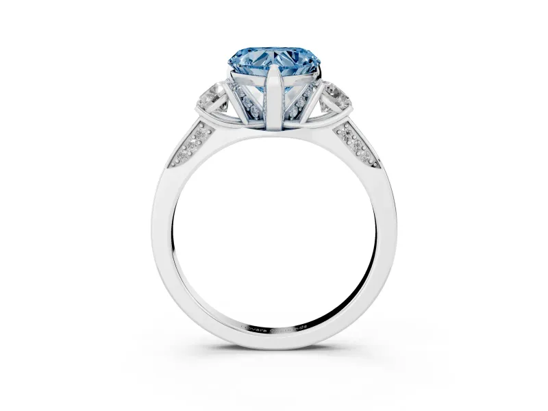 Heart-Shaped Hidden Halo Three Stone Engagement Ring Setting for a Fancy Blue Lab-Grown Diamond | Sterling Silver