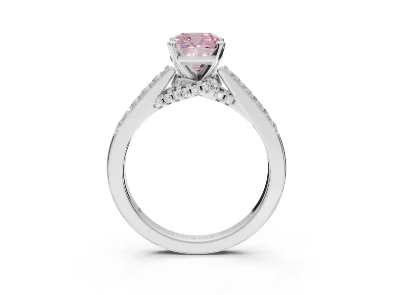 Cushion Cut Pavé Engagement Ring Setting for a Fancy Pink Lab-Grown Diamond | Crossover Gallery | Sterling Silver