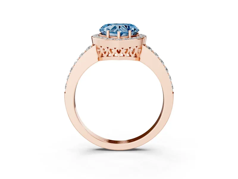 Heart-Shaped Halo Pave Engagement Ring Setting for a Fancy Blue Lab-Grown Diamond | Heart Cutout Gallery | Rose Gold