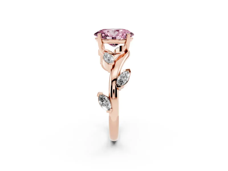 Fancy Pink Oval Cut Diamond Solitaire Ring Set in Rose gold with Twisted Marquise Accent Band