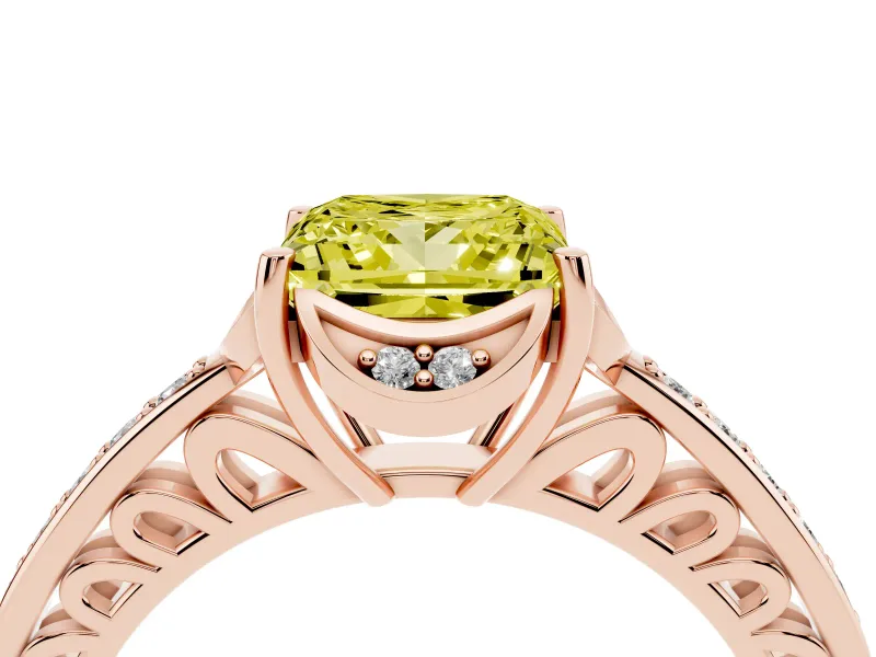 Princess Cut Floral Pavé Engagement Ring Setting for a Fancy Yellow Lab-Grown Diamond | Rose Gold