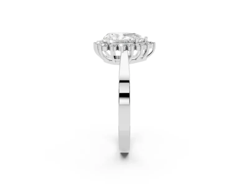 Pear Cut Diamond Halo Ring Set in White gold with Round Halo and Smooth Solitaire Band