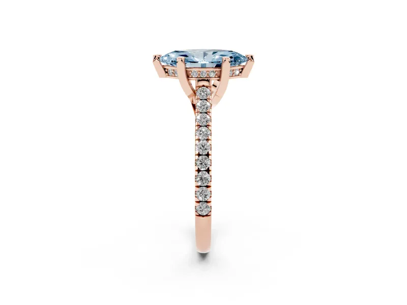 Marquise Hidden Halo Pave Engagement Ring Setting for a Fancy Blue Lab-Grown Diamond | Claw Prongs | Rose Gold