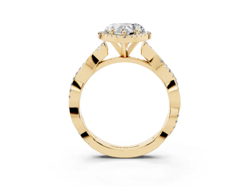 Heart-Shaped Twisted Halo Engagement Ring Setting | Pavé and Plain Strands | Yellow Gold