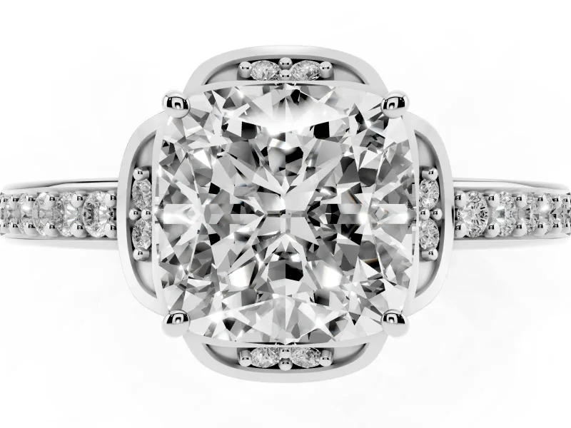 Cushion Cut Floral Pavé Engagement Ring Setting | Petal Accents | White Gold