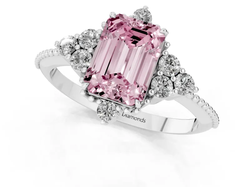 Emerald Cut Cluster Engagement Ring Setting for a Fancy Pink Lab-Grown Diamond | Platinum