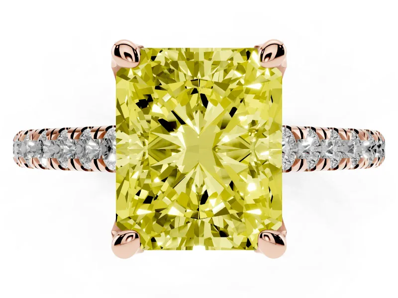 Radiant Cut Hidden Halo Pave Engagement Ring Setting for a Fancy Yellow Lab-Grown Diamond | Claw Prongs | Rose Gold