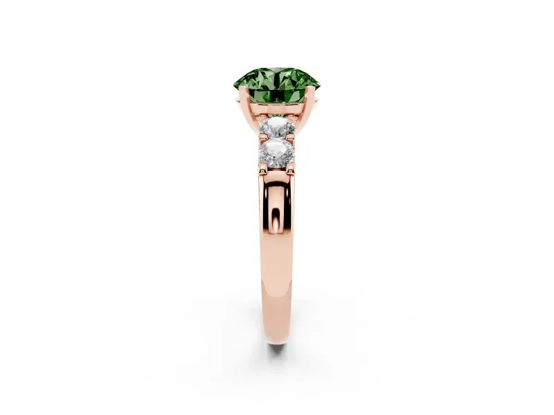Round Five Stone Engagement Ring Setting for a Fancy Green Lab-Grown Diamond | Rose Gold