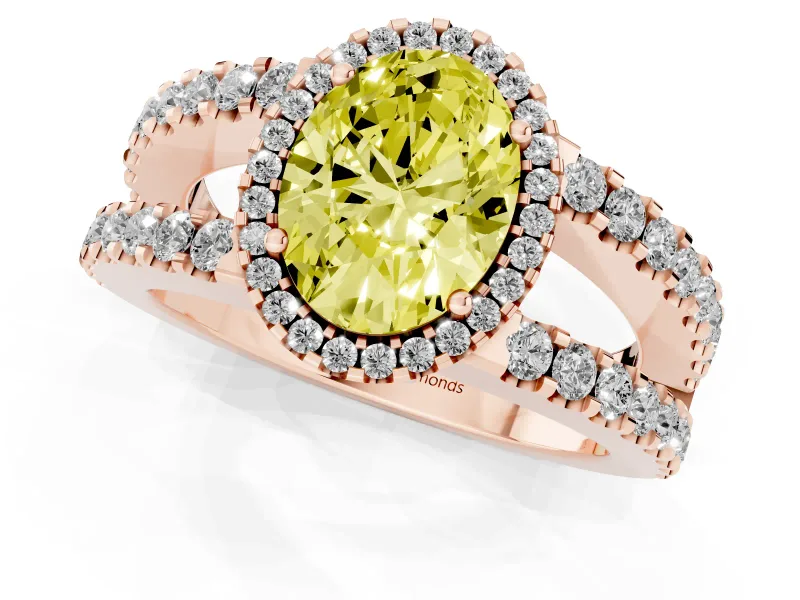 Oval Halo Split Shank Engagement Ring Setting for a Fancy Yellow Lab-Grown Diamond | Rose Gold