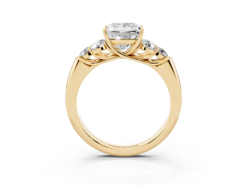 Princess Cut Side Stone Engagement Ring Setting | Triangle Side Clusters | Yellow Gold