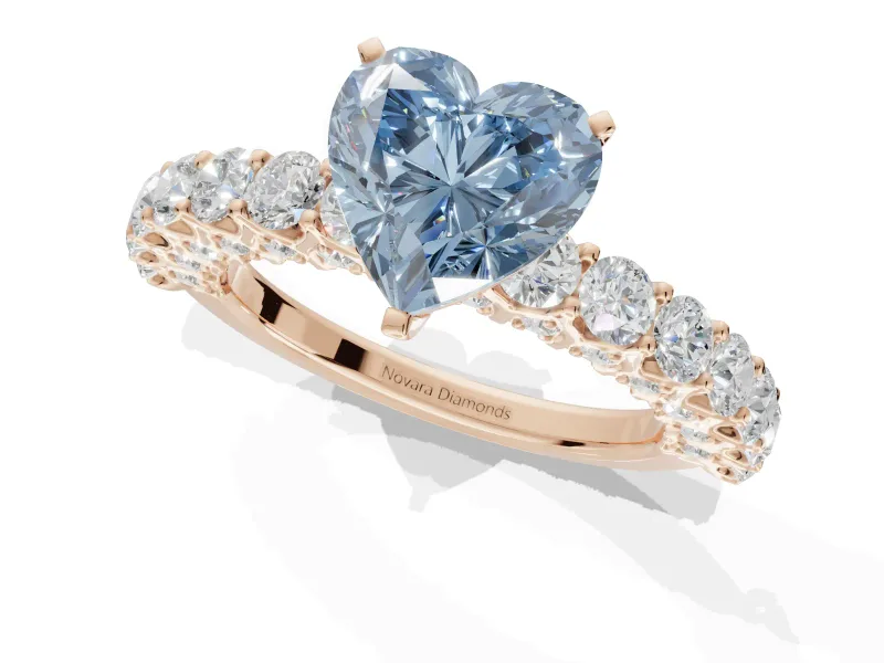 Heart-Shaped Shared Prong Engagement Ring Setting for a Fancy Blue Lab-Grown Diamond | Rose Gold