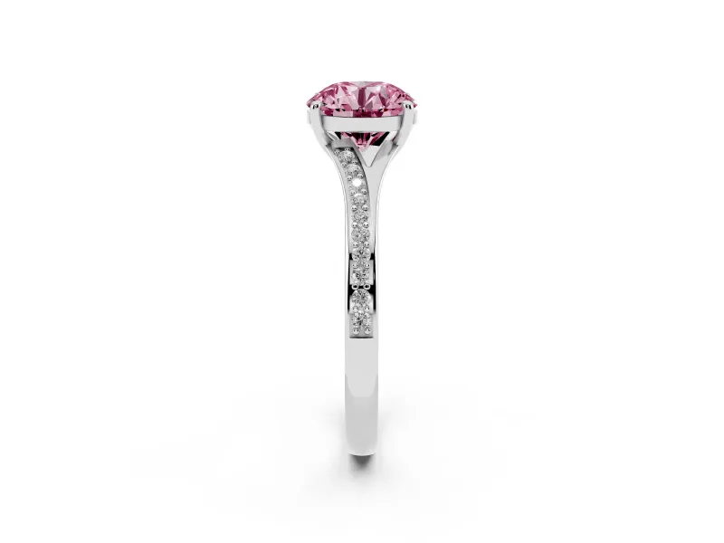 Round Pave Solitaire Engagement Ring Setting for a Fancy Pink Lab-Grown Diamond | Sweeping Shoulders | Platinum