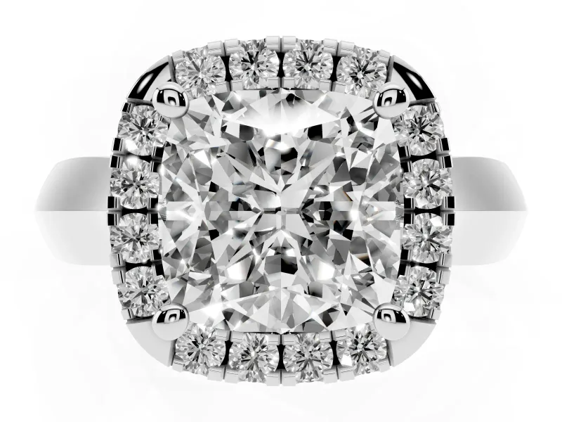 Cushion Cut Halo Engagement Ring Setting | Square Profile Band | Platinum