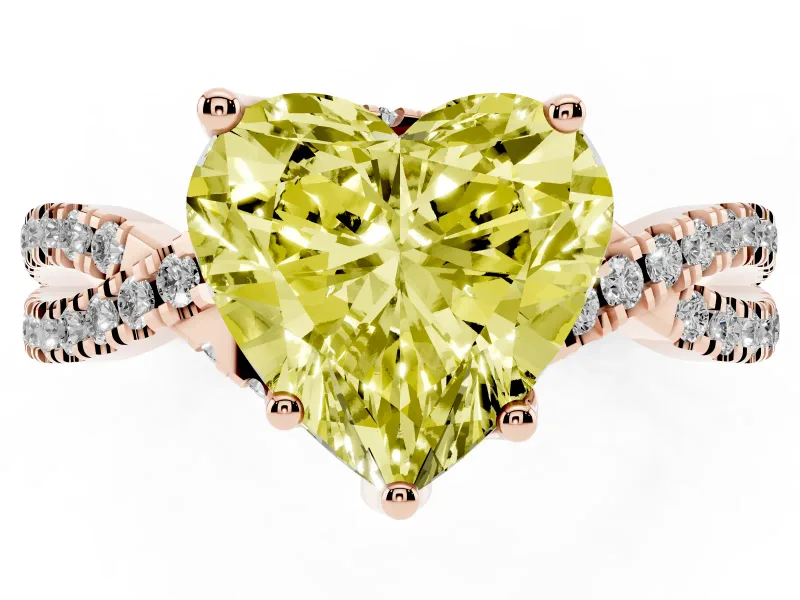 Heart-Shaped Twisted Pave Engagement Ring Setting for a Fancy Yellow Lab-Grown Diamond | Split Shank | Rose Gold
