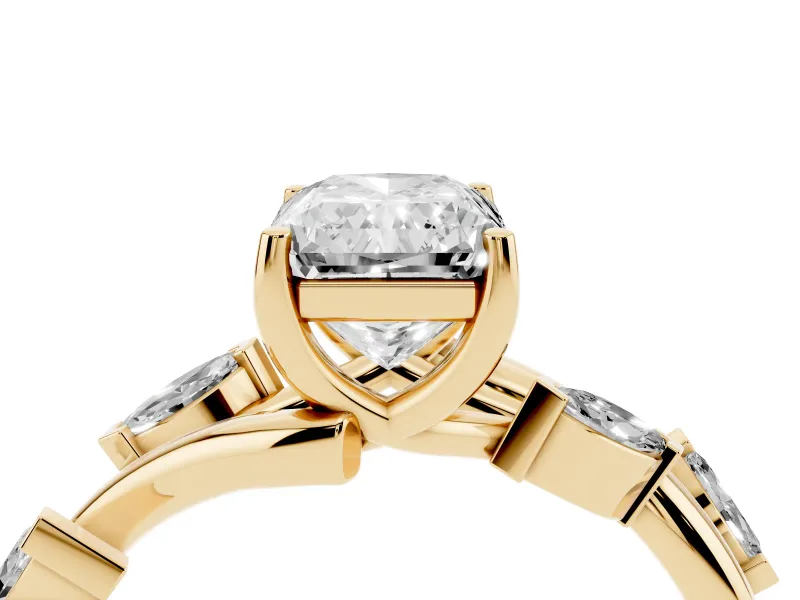 Radiant Cut Twisted Vine Engagement Ring Setting | Marquise Side Stones | Yellow Gold