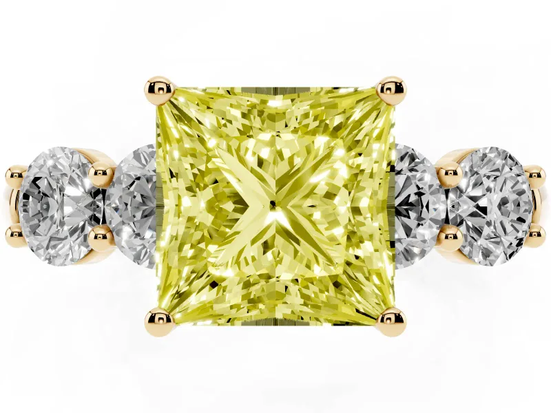 Princess Cut Five Stone Engagement Ring Setting for a Fancy Yellow Lab-Grown Diamond | Plain Band | Yellow Gold