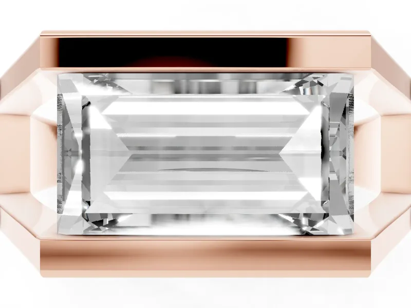 Baguette East-West Geometric Solitaire Engagement Ring Setting | Open Sides | Rose Gold