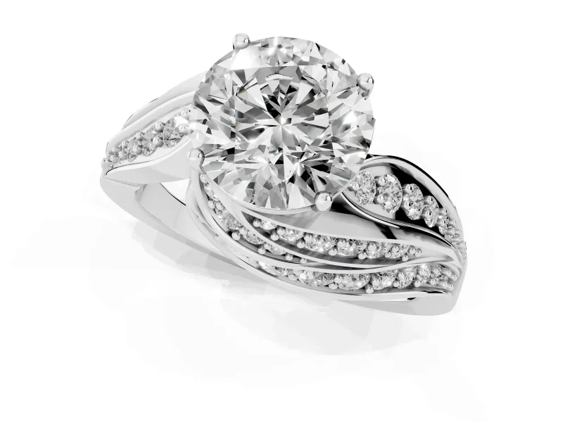 Round Bypass Hidden Halo Engagement Ring Setting | Graduated Pavé | Sterling Silver