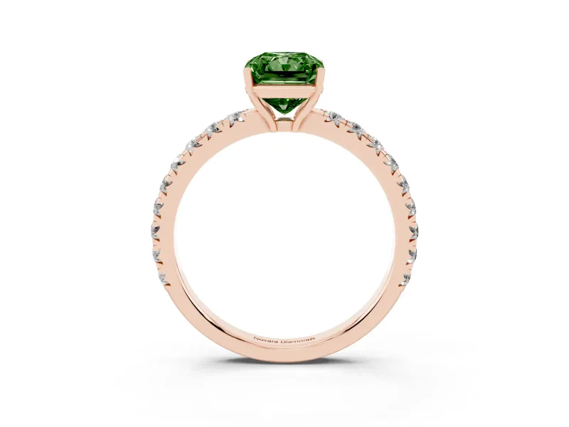 Radiant Cut Pave Solitaire Engagement Ring Setting for a Fancy Green Lab-Grown Diamond | Shared Prong Band | Rose Gold