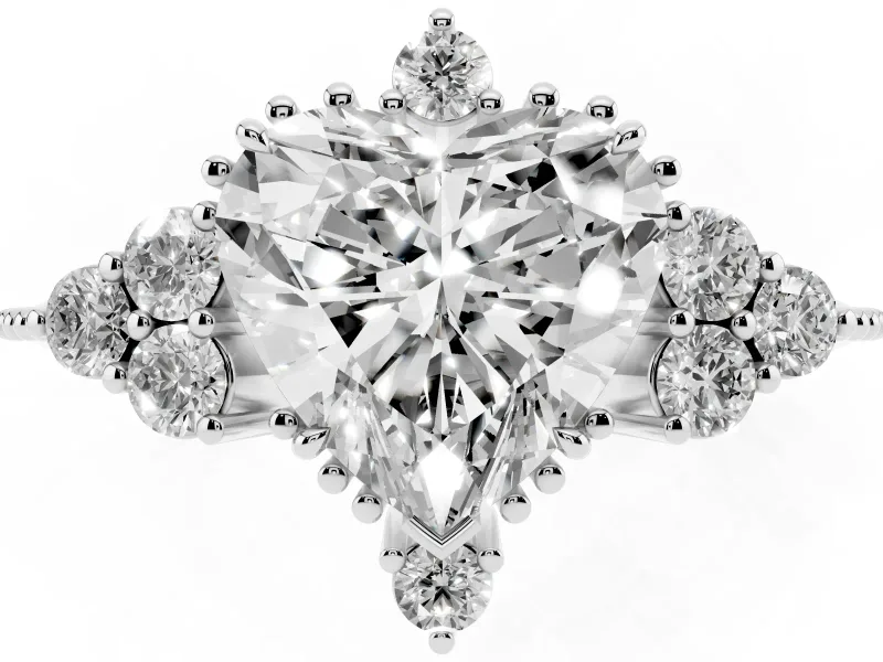 Heart-Shaped Vintage Cluster Engagement Ring Setting | Beaded Edges | White Gold