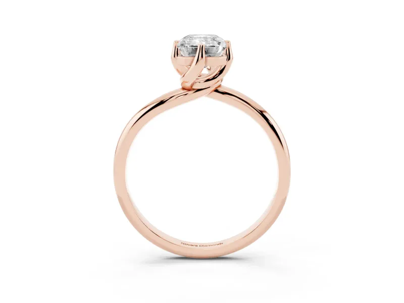Emerald Cut Bypass Solitaire Engagement Ring Setting | Plain Polished Band | Rose Gold