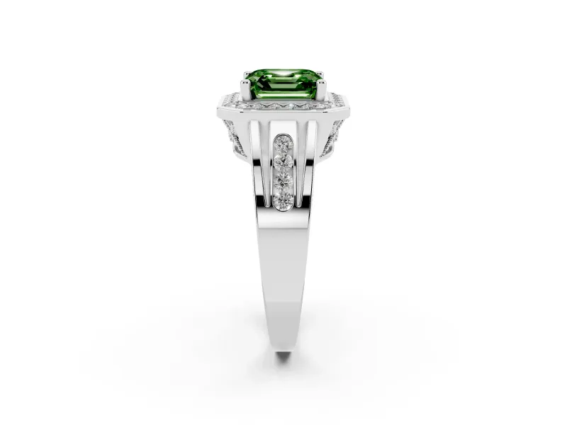 Asscher Cut Halo Engagement Ring Setting for a Fancy Green Lab-Grown Diamond | Channel-Set Split Shank | Platinum