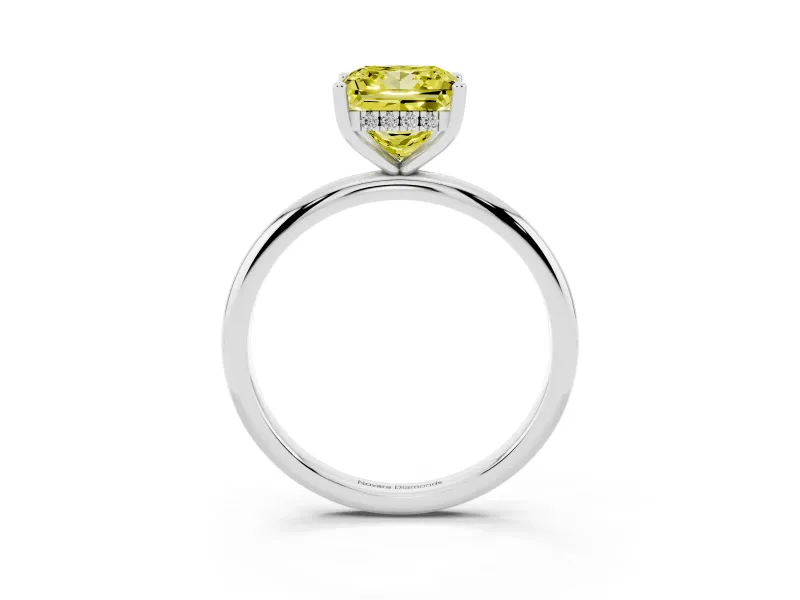Fancy Yellow Princess Cut Diamond Solitaire Engagement Ring Set in Platinum with Prong Setting and Polished Band