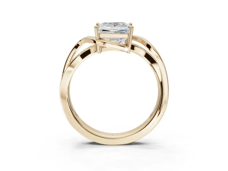 Princess Cut Bypass Solitaire Engagement Ring Setting | Pavé and Plain Strands | Yellow Gold