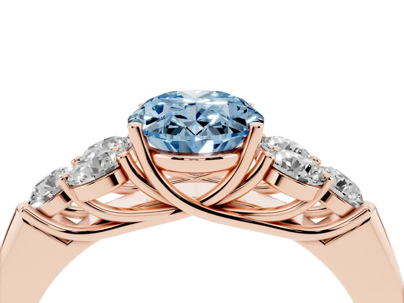 Oval Side Stone Engagement Ring Setting for a Fancy Blue Lab-Grown Diamond | Rose Gold