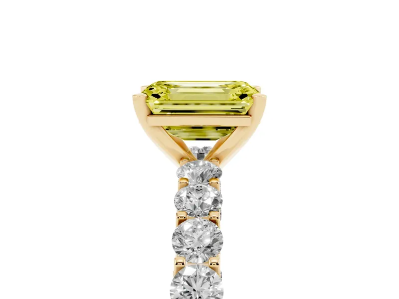 Emerald Cut Shared Prong Engagement Ring Setting for a Fancy Yellow Lab-Grown Diamond | Yellow Gold