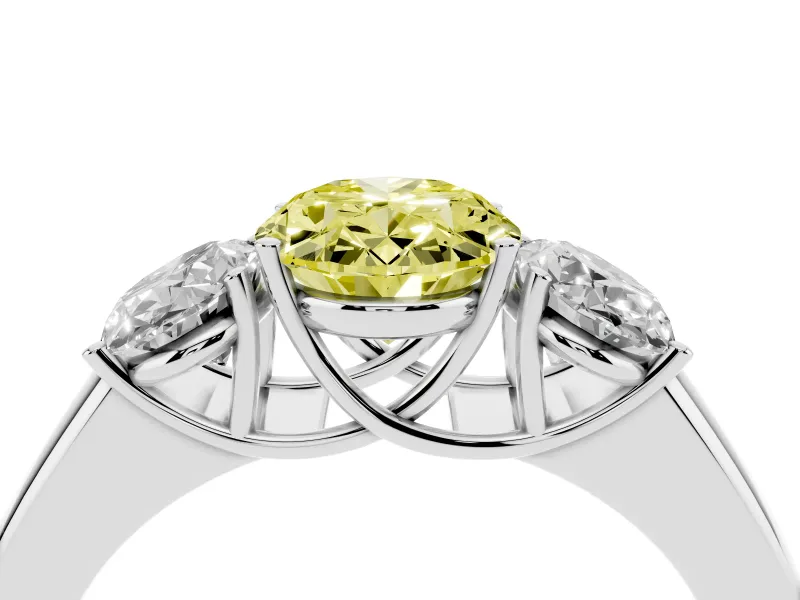 Oval 3 Stone Engagement Ring Setting for a Fancy Yellow Lab-Grown Diamond | Platinum